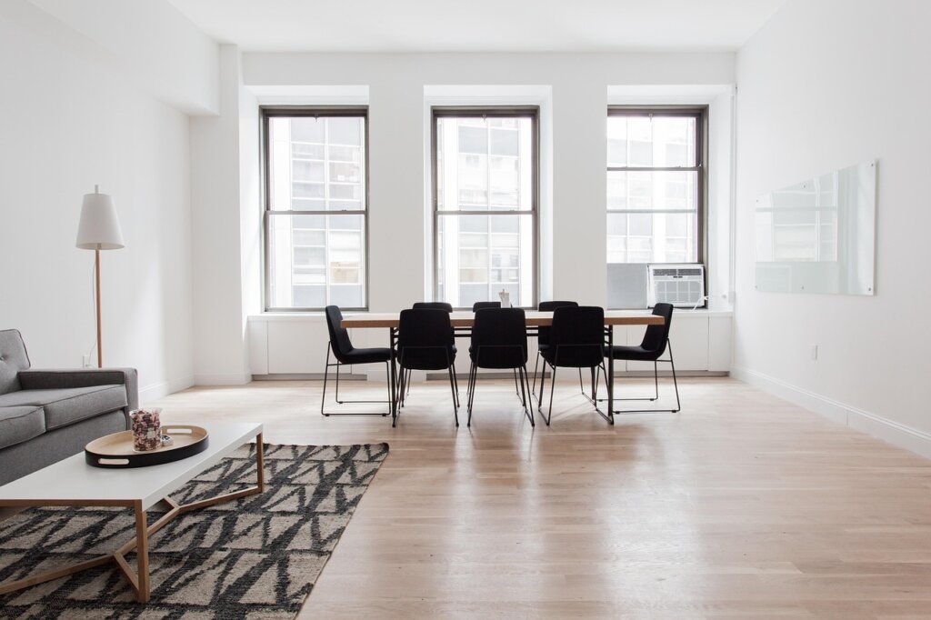 short pile rug with clean texture in living room